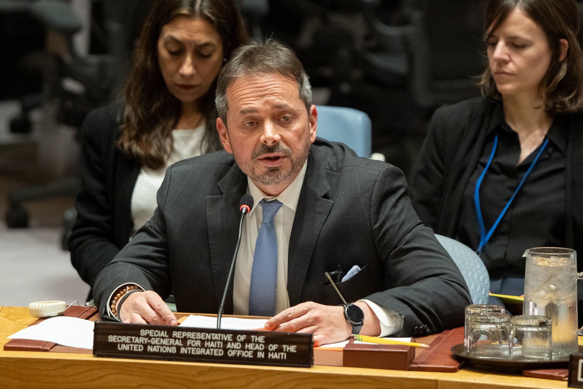 Carlos Ruiz Massieu, Représentant spécial du Secrétaire général pour Haïti et Chef du Bureau intégré des Nations Unies dans le pays (BINUH), au Conseil de sécurité de l'ONU, le 22 octobre 2025.